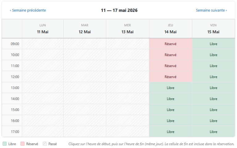 FormForge est un plugin de création de formulaire pour wordpress. Il possède un module agenda pour transformer un formulaire en système de réservation